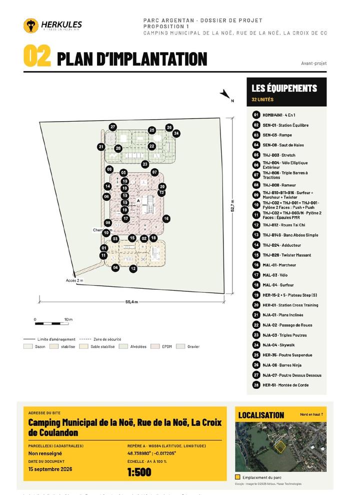 Plan d'implantation coté du parc fitness d'Argentan, extrait du dossier remis avec le projet
